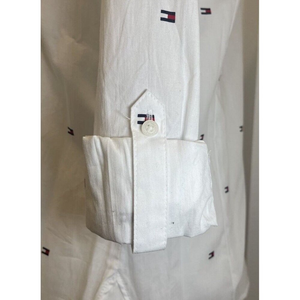 TOMMY HILFIGER Logo Women's White Collared Roll-Tab Button-Up Shirt Top Size S - Picture 5 of 7